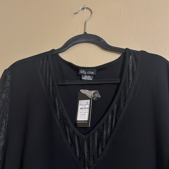 City Chic Midi Dress Sz 2X knit Long Sheer Lace Sleeves A-line Fit&Flare Fall - Picture 4 of 10